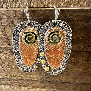 Handcrafted Bohemian Hippie Copper Dangle Earring, Retro Ethnic Style , Gift Box